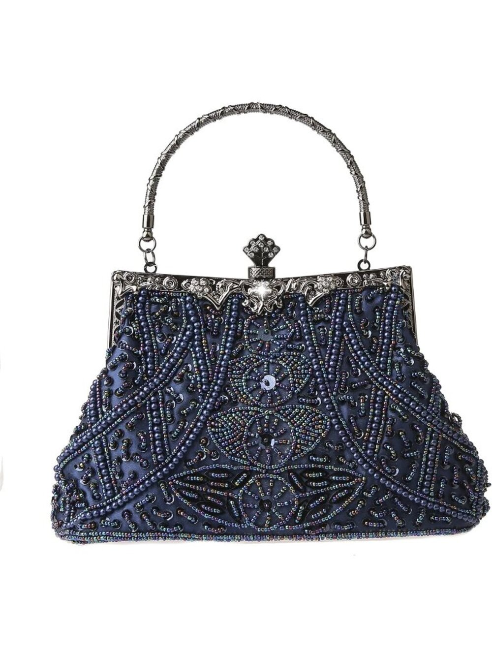 〽️Women's Blue Vintage Floral Beaded Rhinestone Embroidery Sequin Crossbody Bag